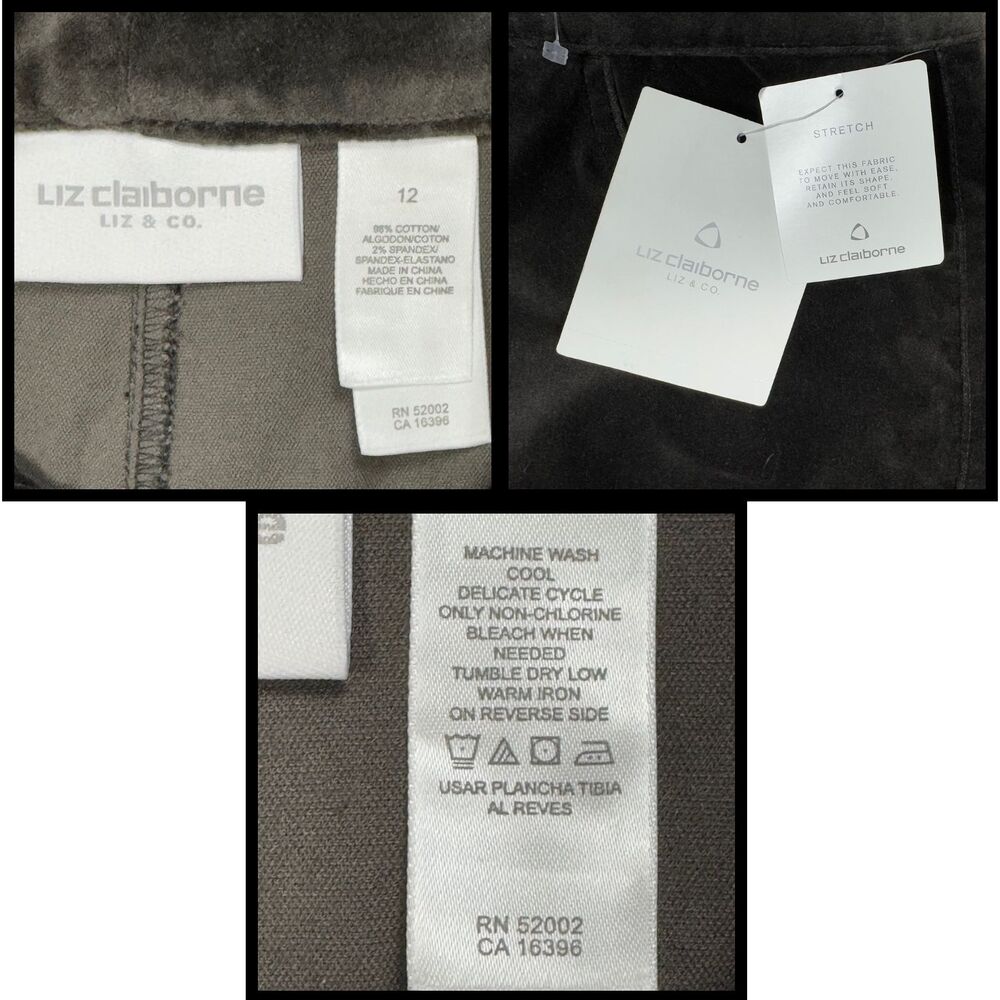 Liz Claiborne Pants Womens Velvet Stretch Pockets Size 12 Dark Olive Classic - Picture 9 of 9